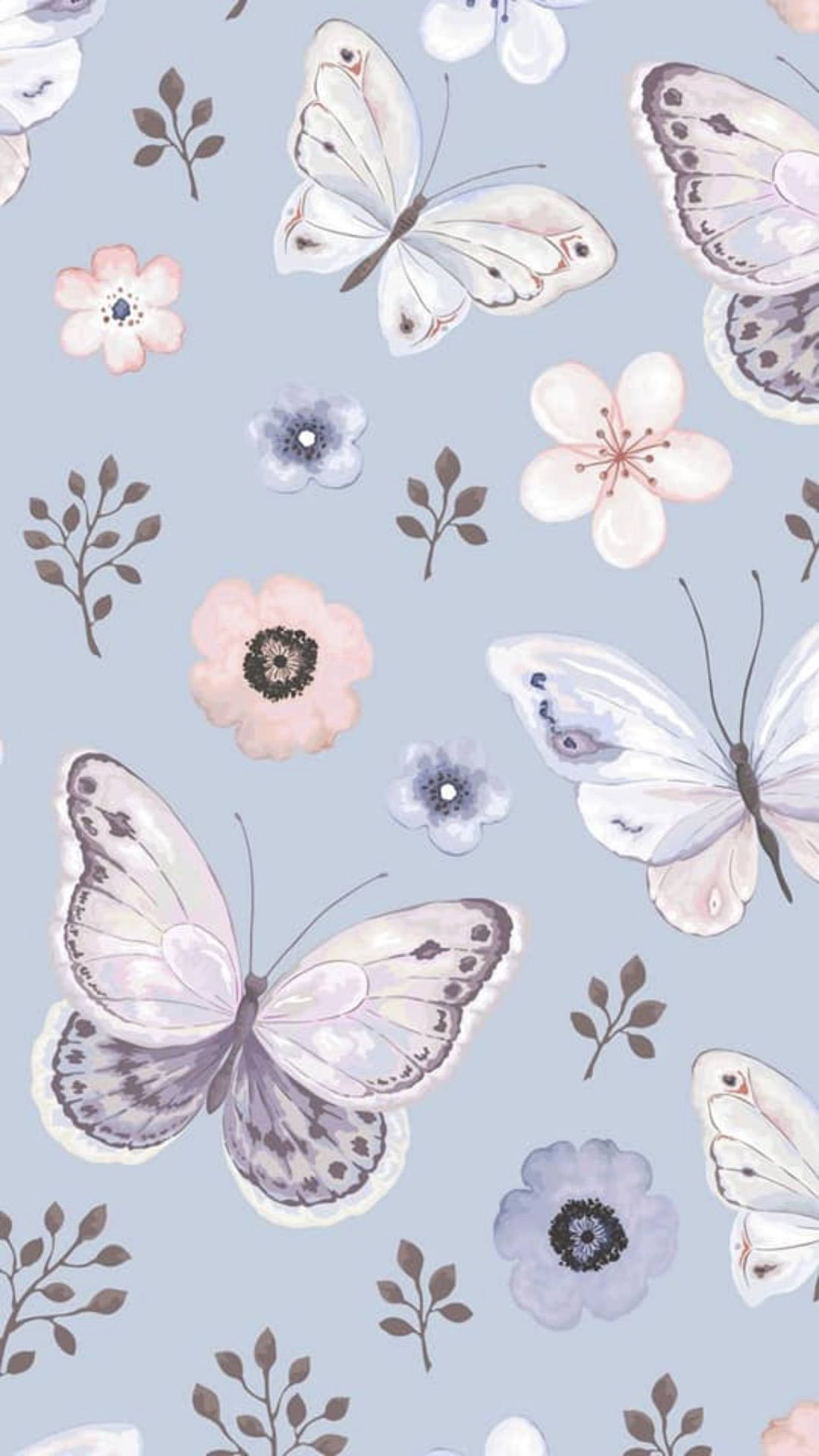 Blue And Purple Pastel Butterfly Patterns Background