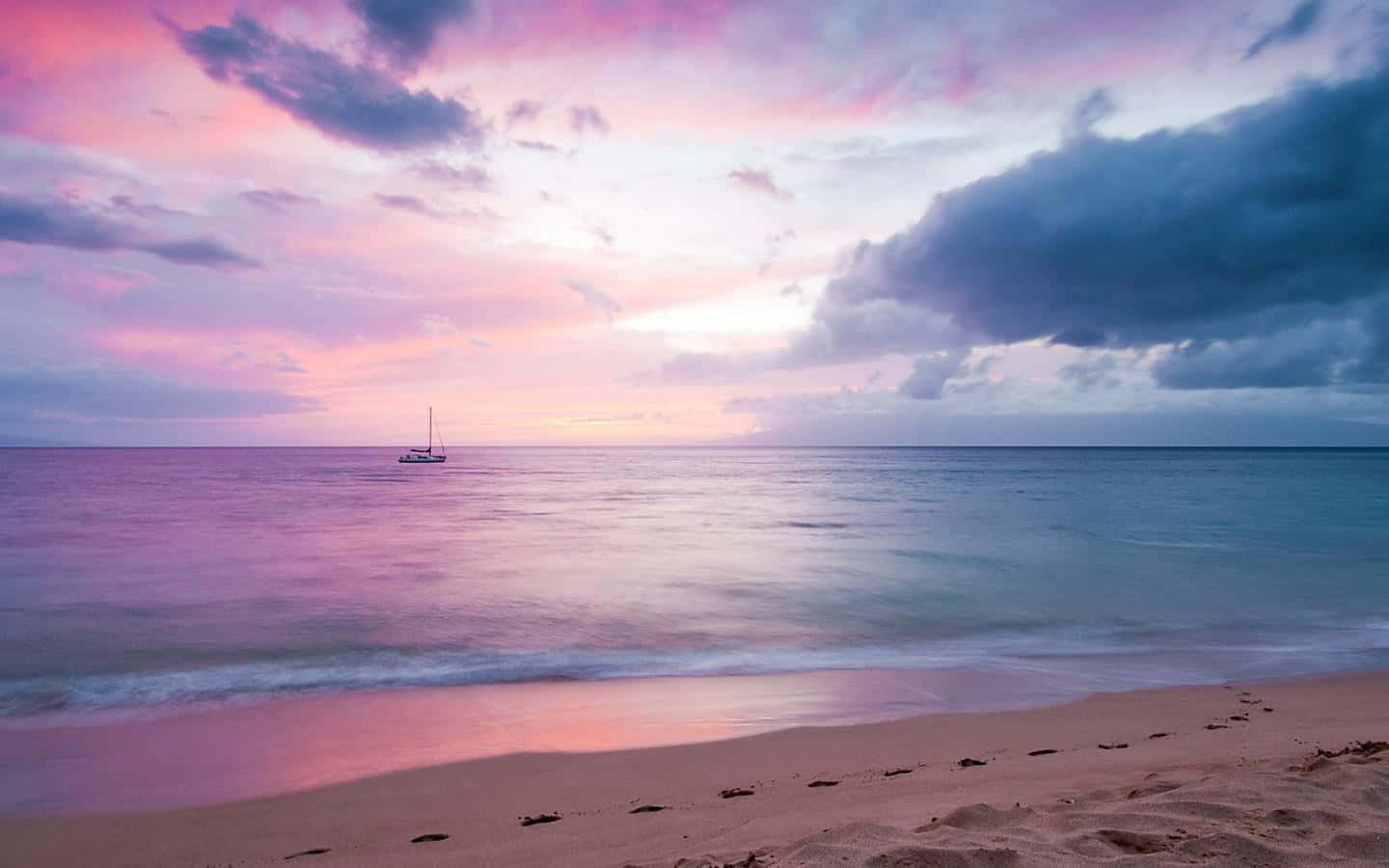 Blue And Purple Sunset With A Boat Background