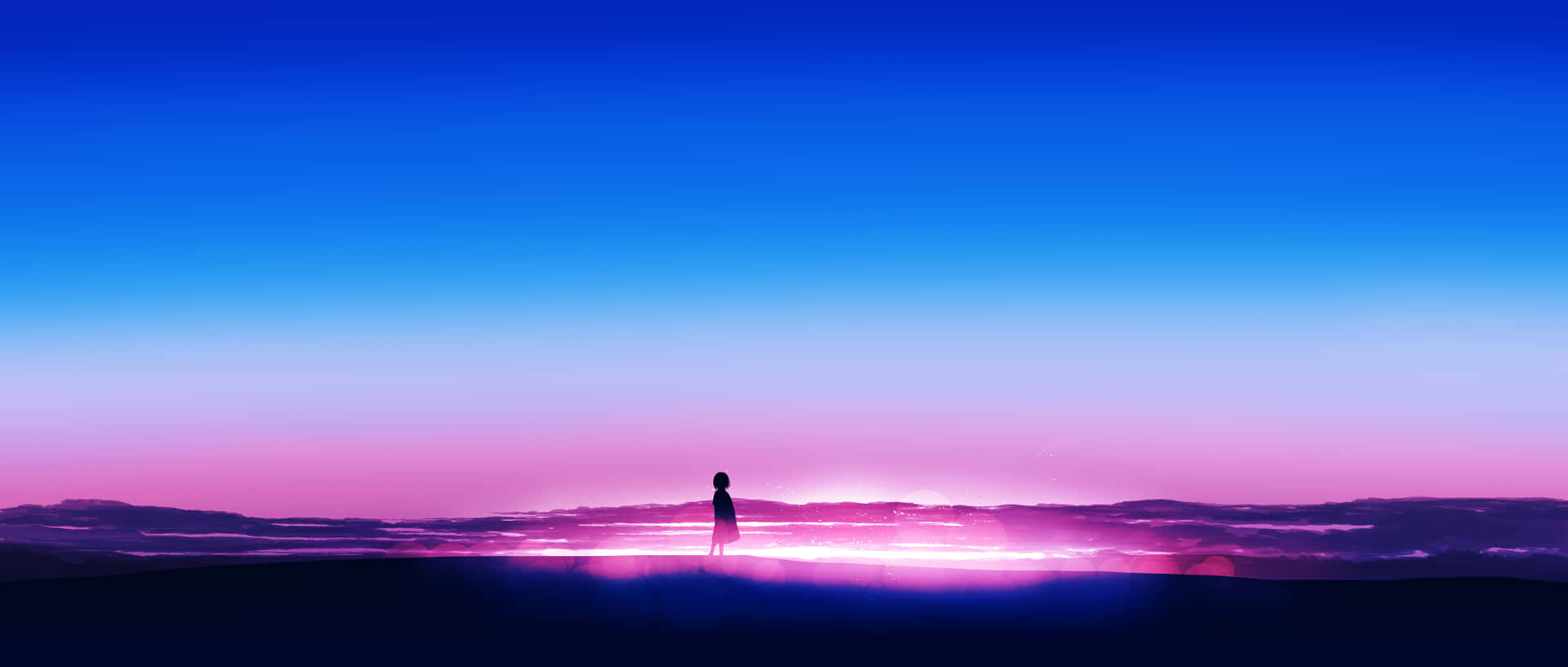 Blue And Purple Sunset With A Standing Person Background