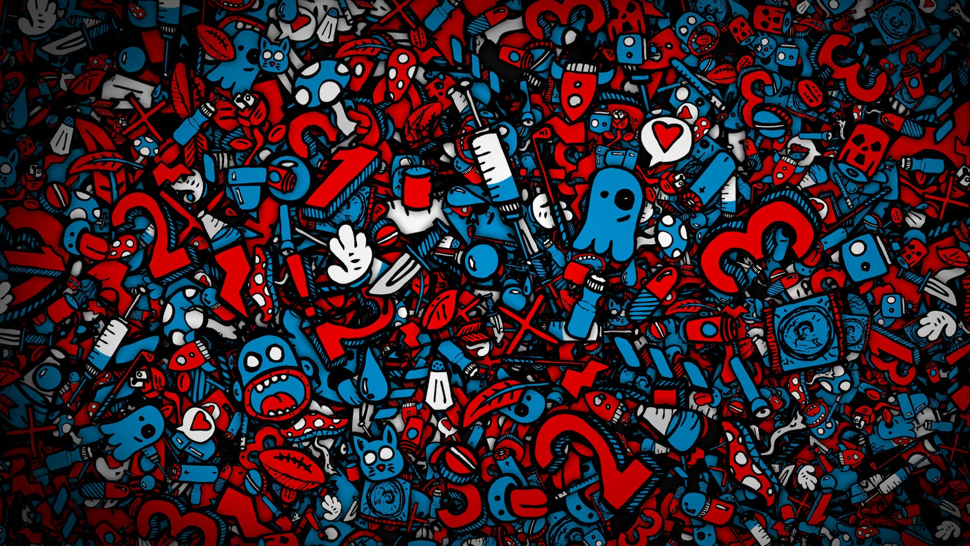 Blue And Red Cartoon Collage Background