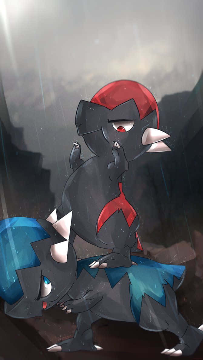 Blue And Red Cranidos Background