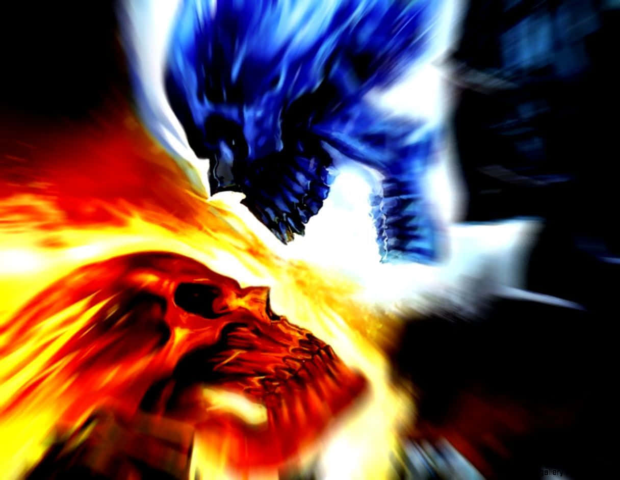 Blue And Red Fire Skull Background