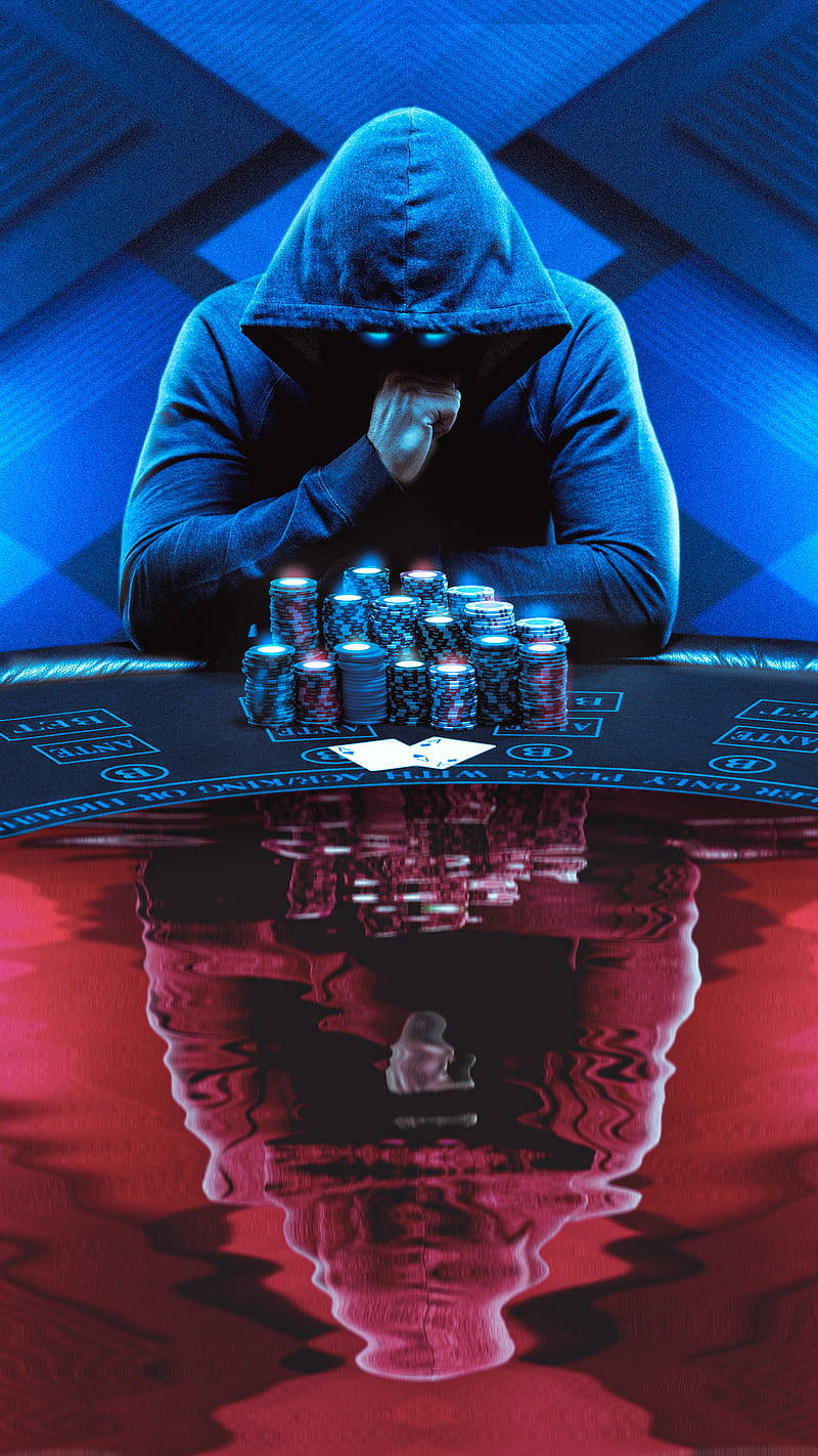 Blue And Red Man Wearing Hoodie Looking At Baccarat Game Background