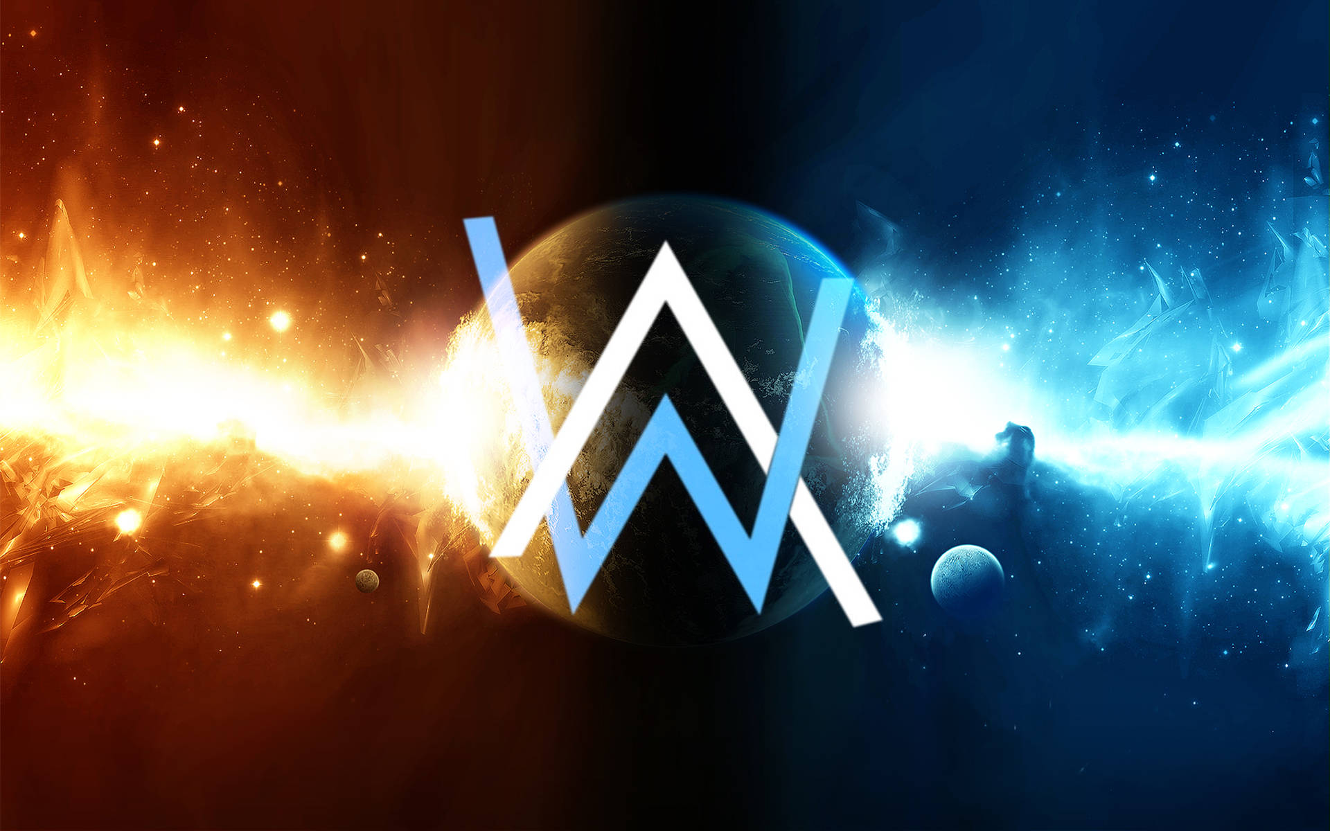 Blue And White Alan Walker Logo On Outer Space Background