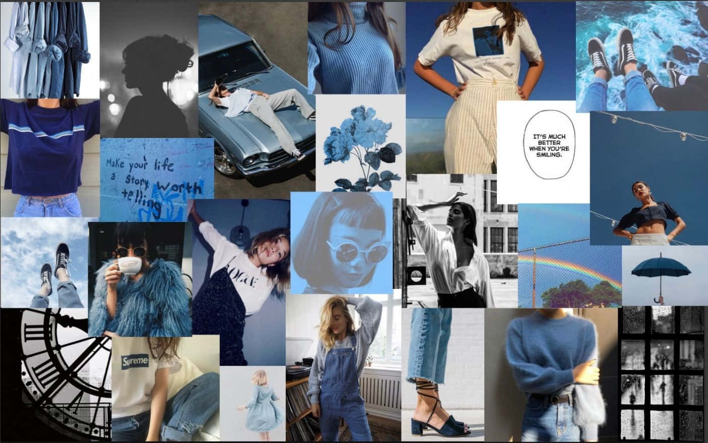 Blue And White Collage With Pictures Of Women