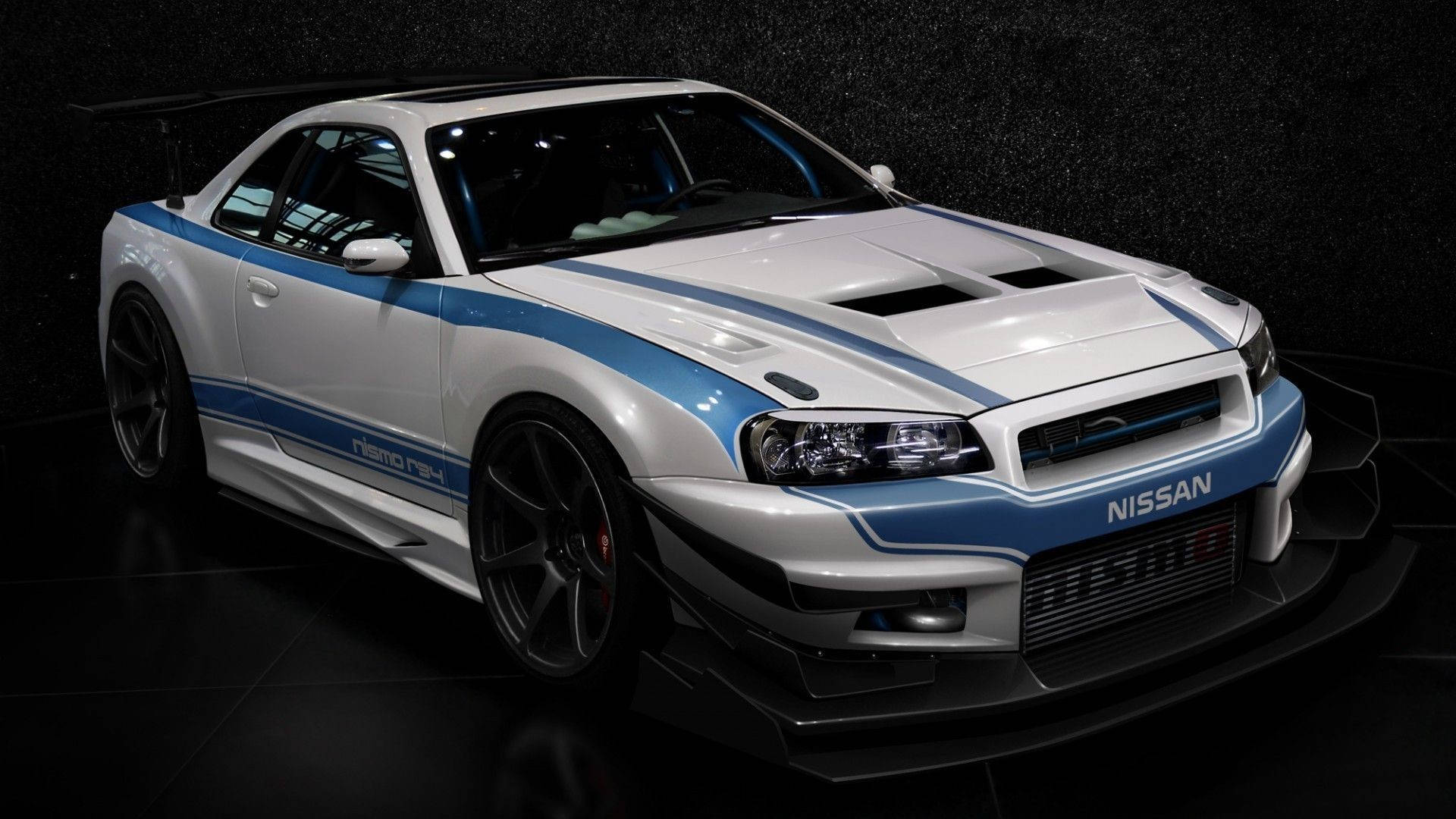 Blue And White Nissan Skyline Car Background
