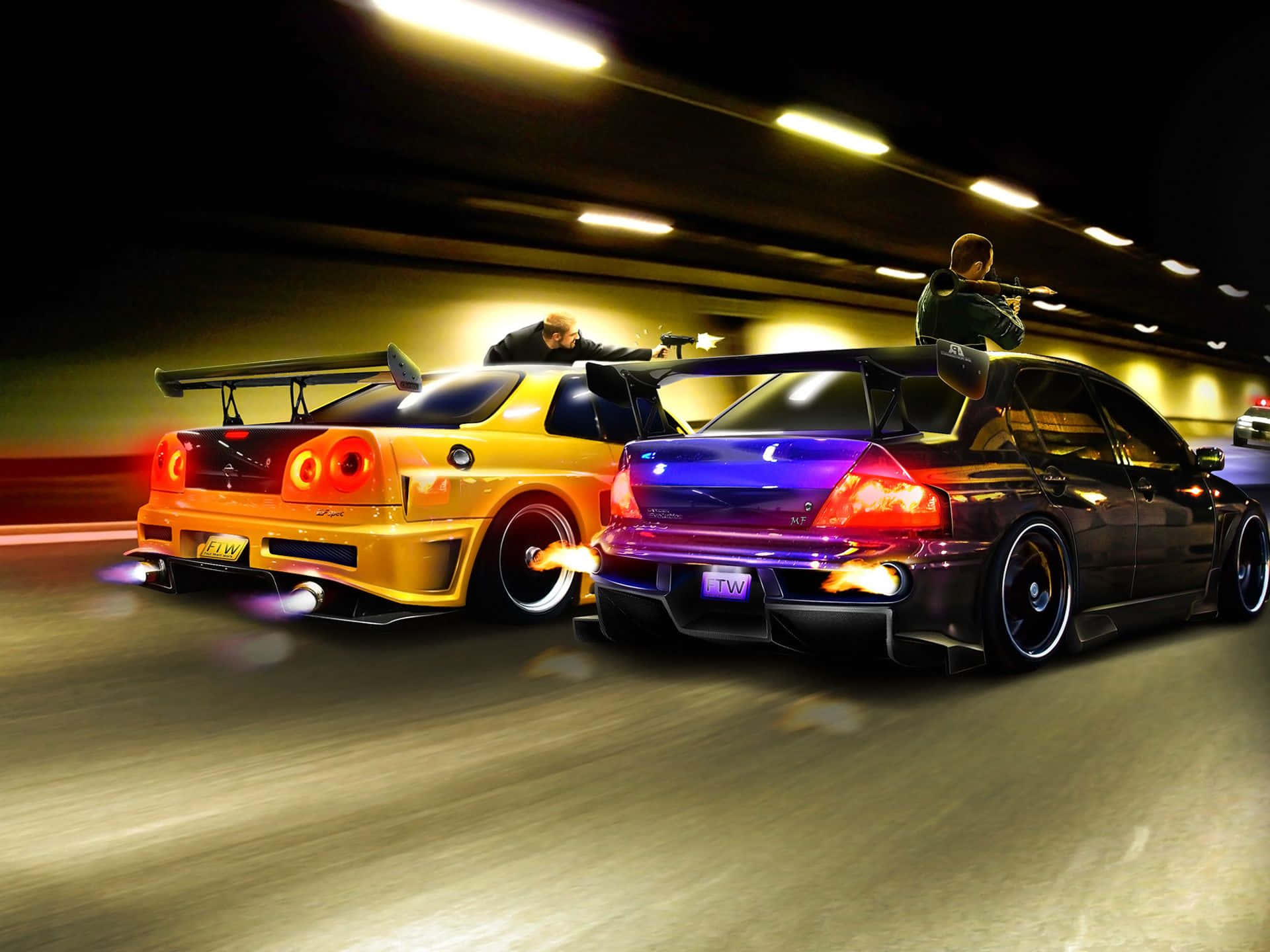 Blue And Yellow Street Racing Cars
