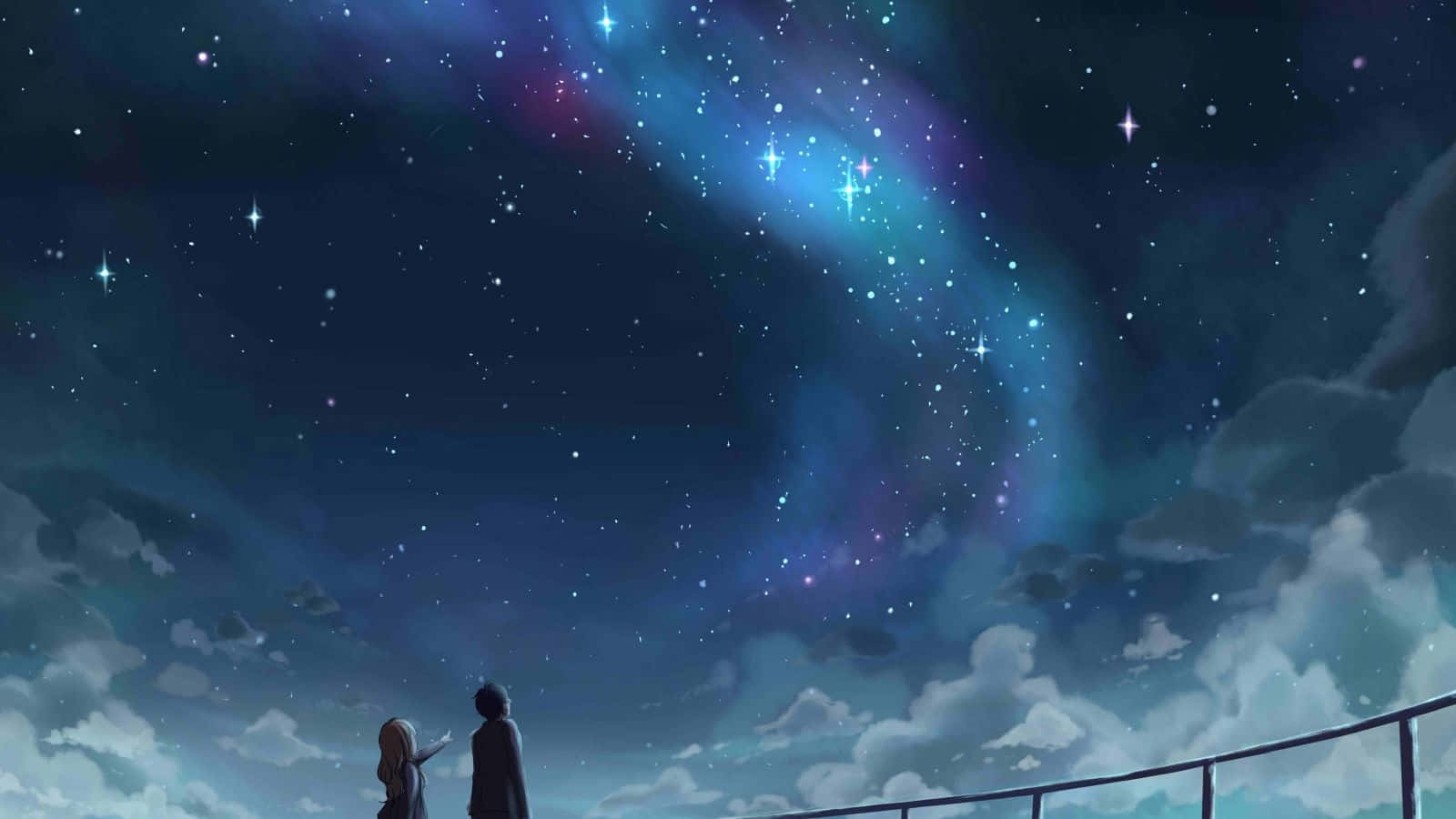 Blue Anime Aesthetic Desktop Starry Sky Couple Background