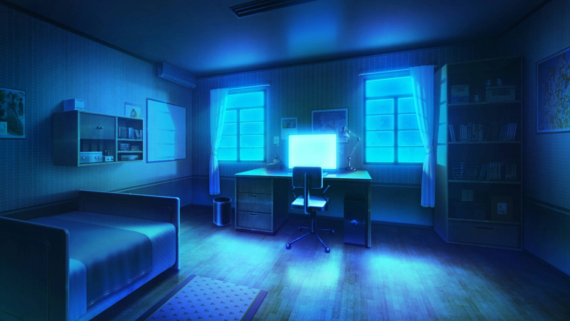 Blue Anime Bedroom Background