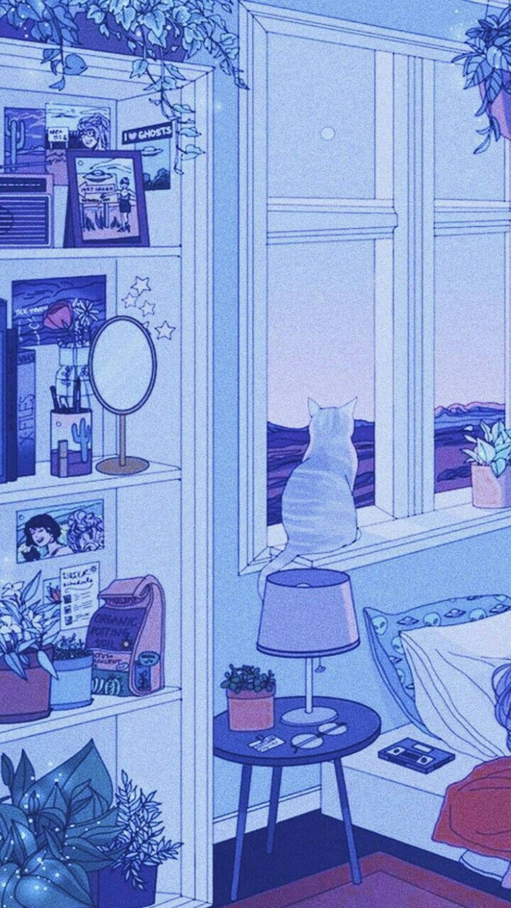 Blue Anime Bedroom Aesthetic Background