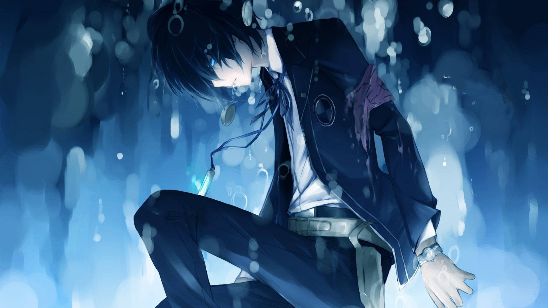 Blue Anime Boy Sad Aesthetic Background