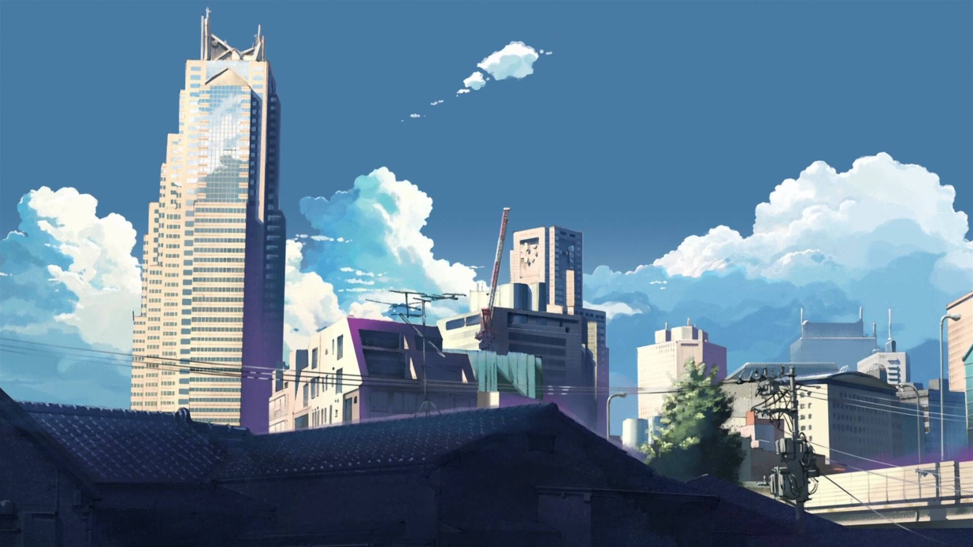 Blue Anime Buildings Aesthetic Background