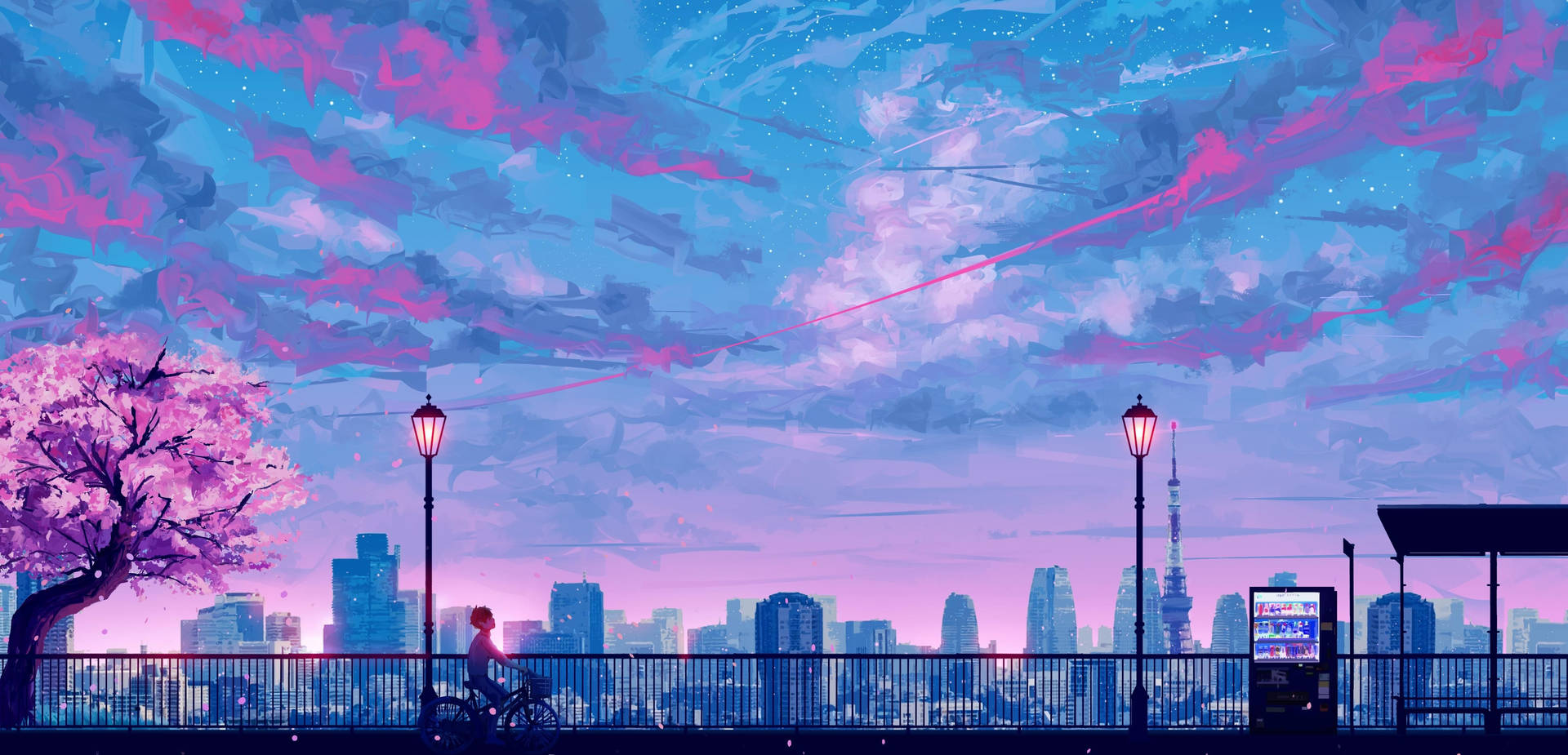 Blue Anime City Aesthetic Background
