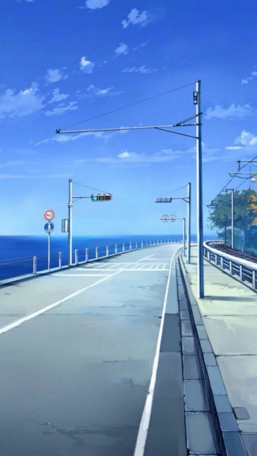 Blue Anime Coastal Road Aesthetic Background