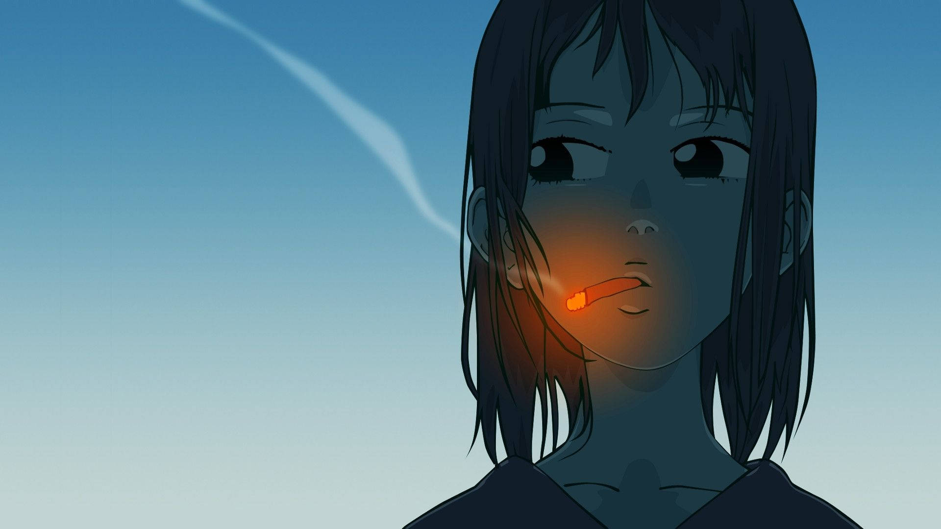 Blue Anime Girl Smoking Aesthetic Background