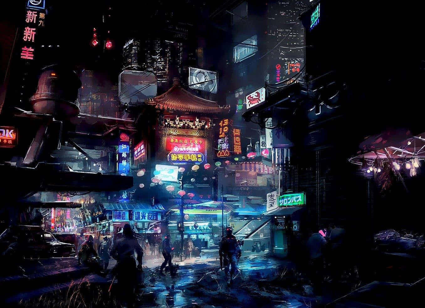 Blue Anime Japanese Cyberpunk City