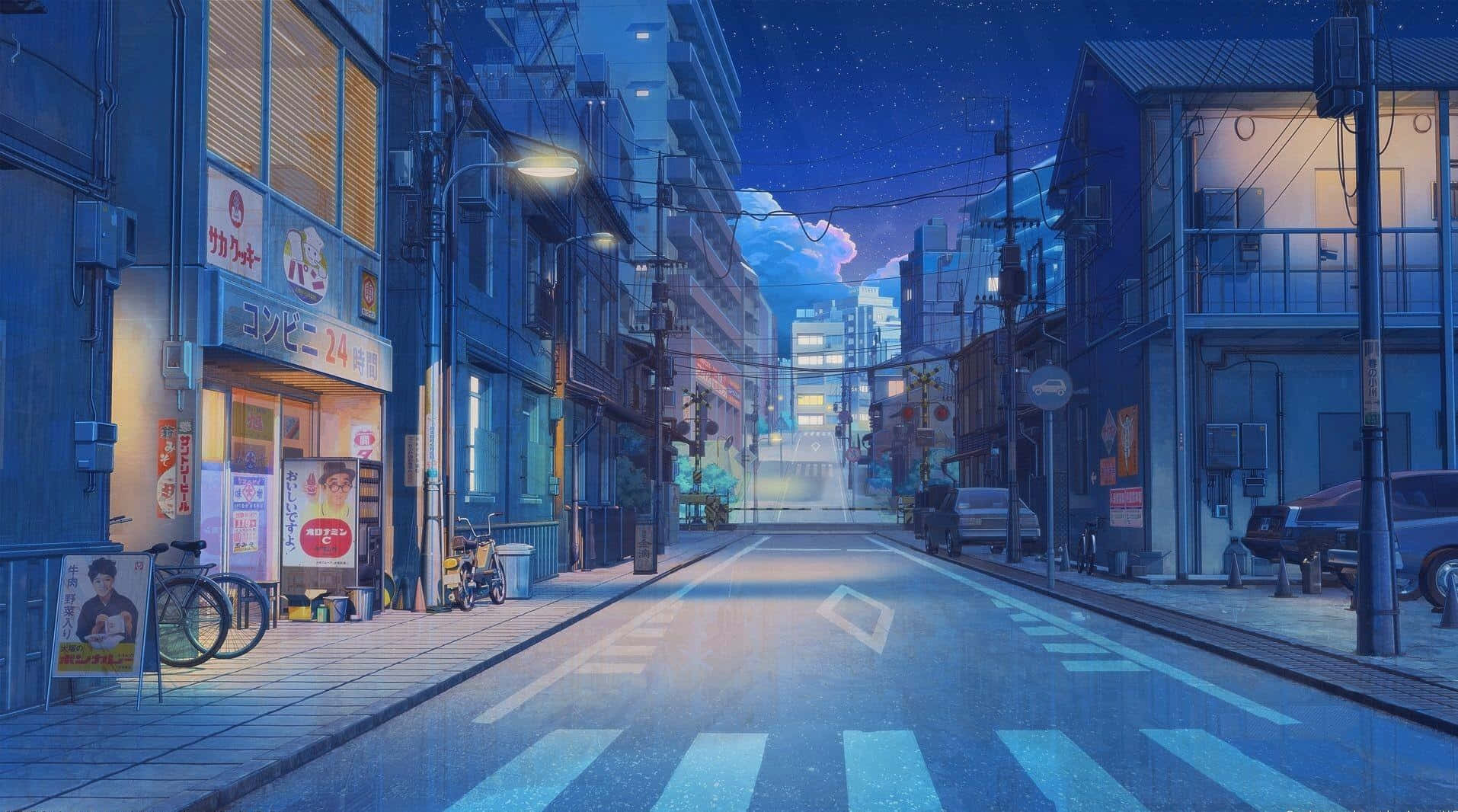 Blue Anime Japanese Street At Night
