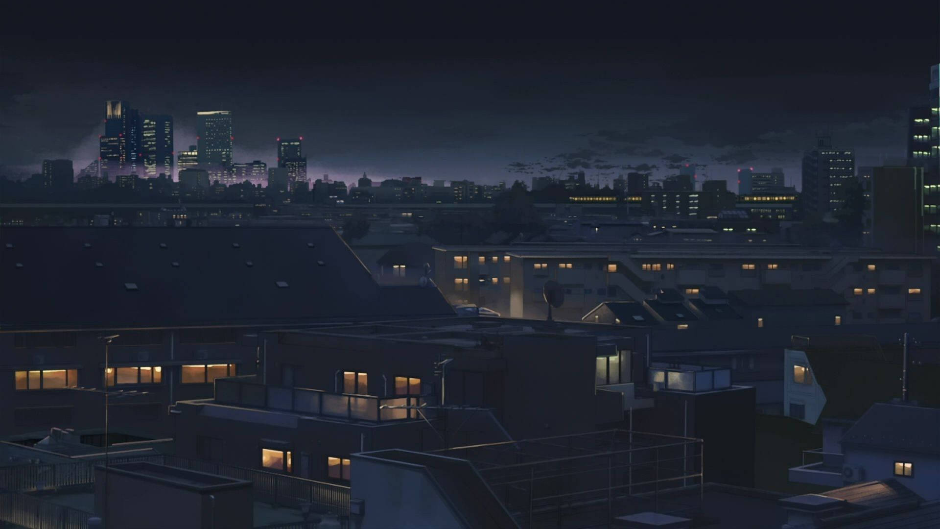 Blue Anime Midnight City Aesthetic Background