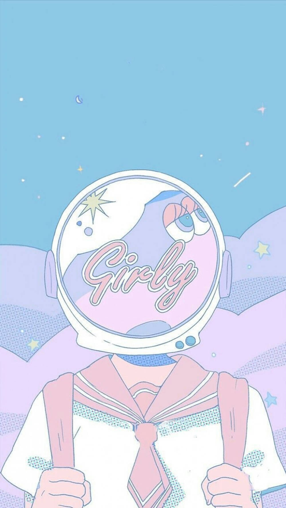 Blue Anime Pastel Girl With Helmet Aesthetic Background