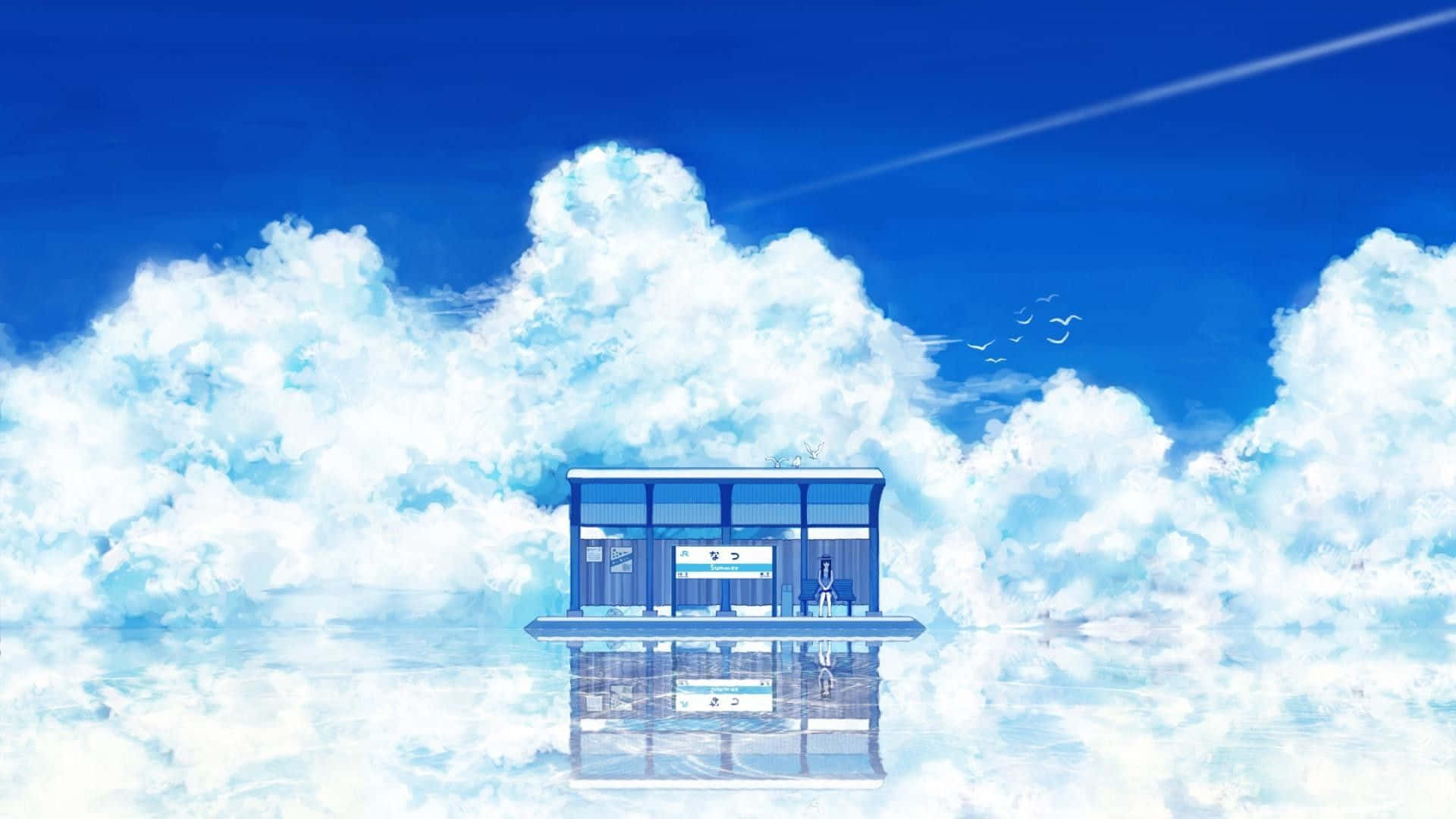 Blue Anime Scenic Sky With Clouds