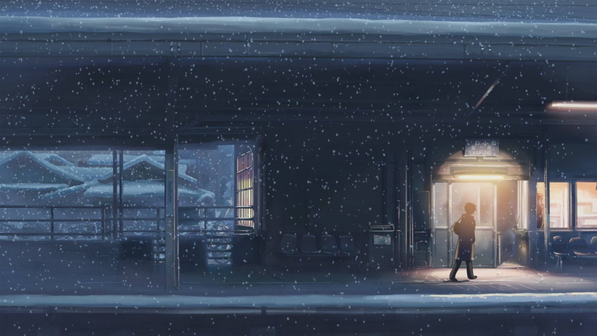 Blue Anime Snowy Hallway Aesthetic Background