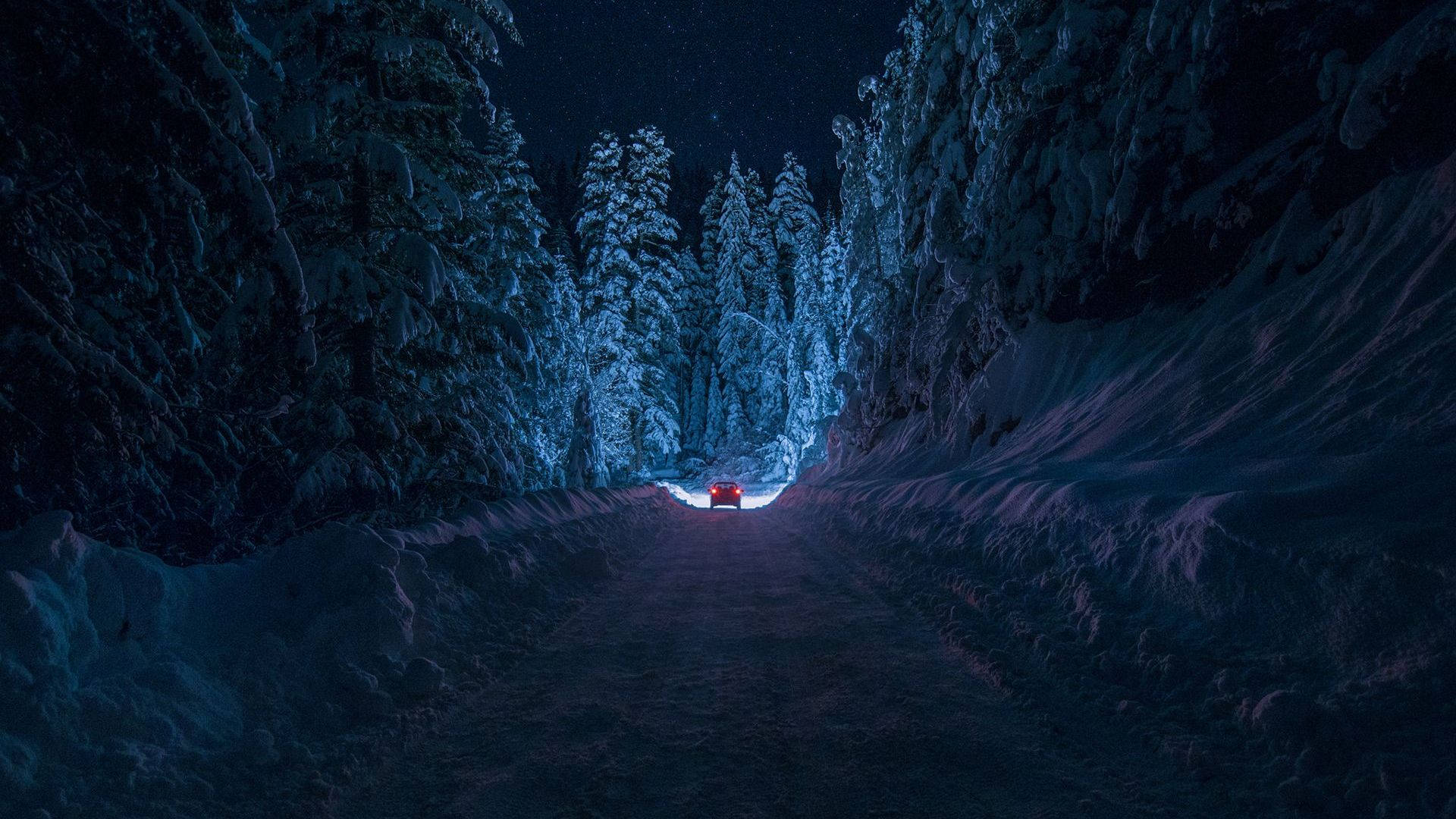 Blue Anime Snowy Night Road Aesthetic