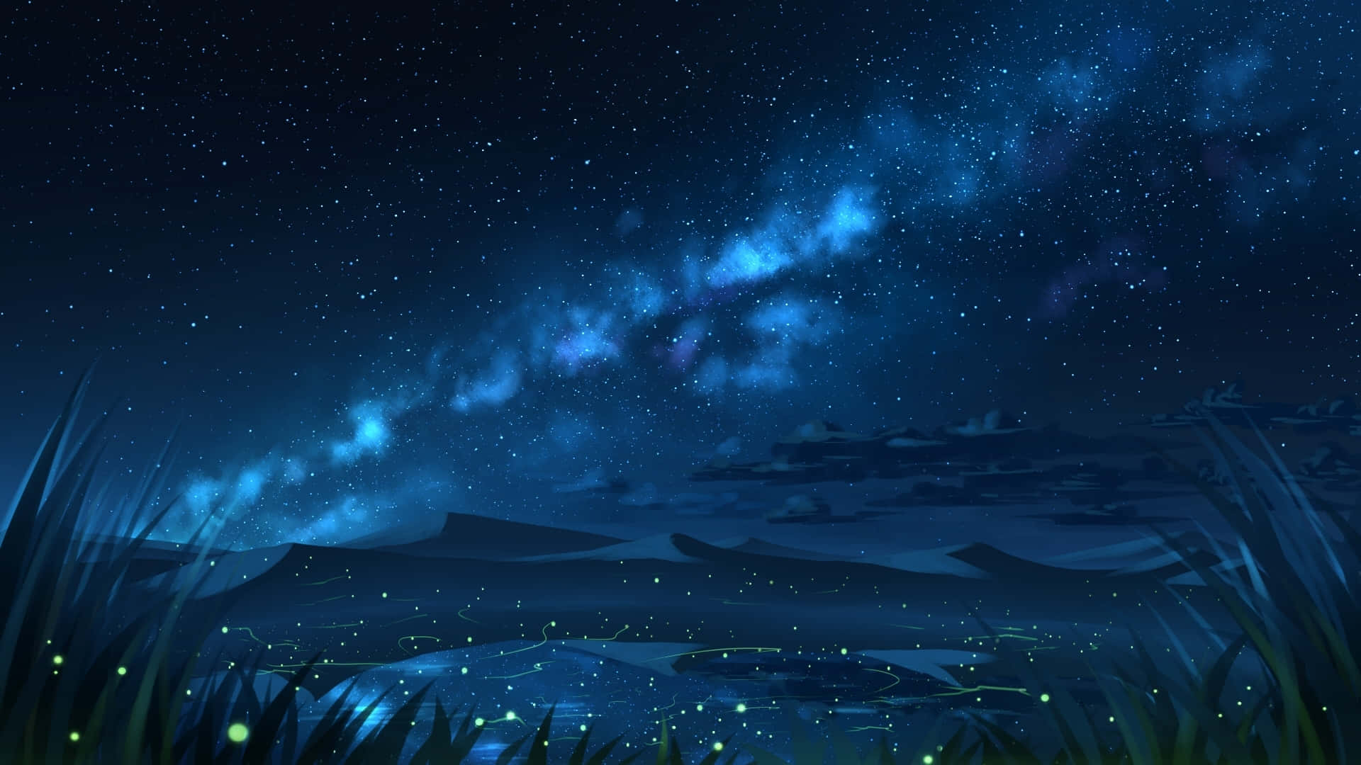 Blue Anime Starry Night Sky
