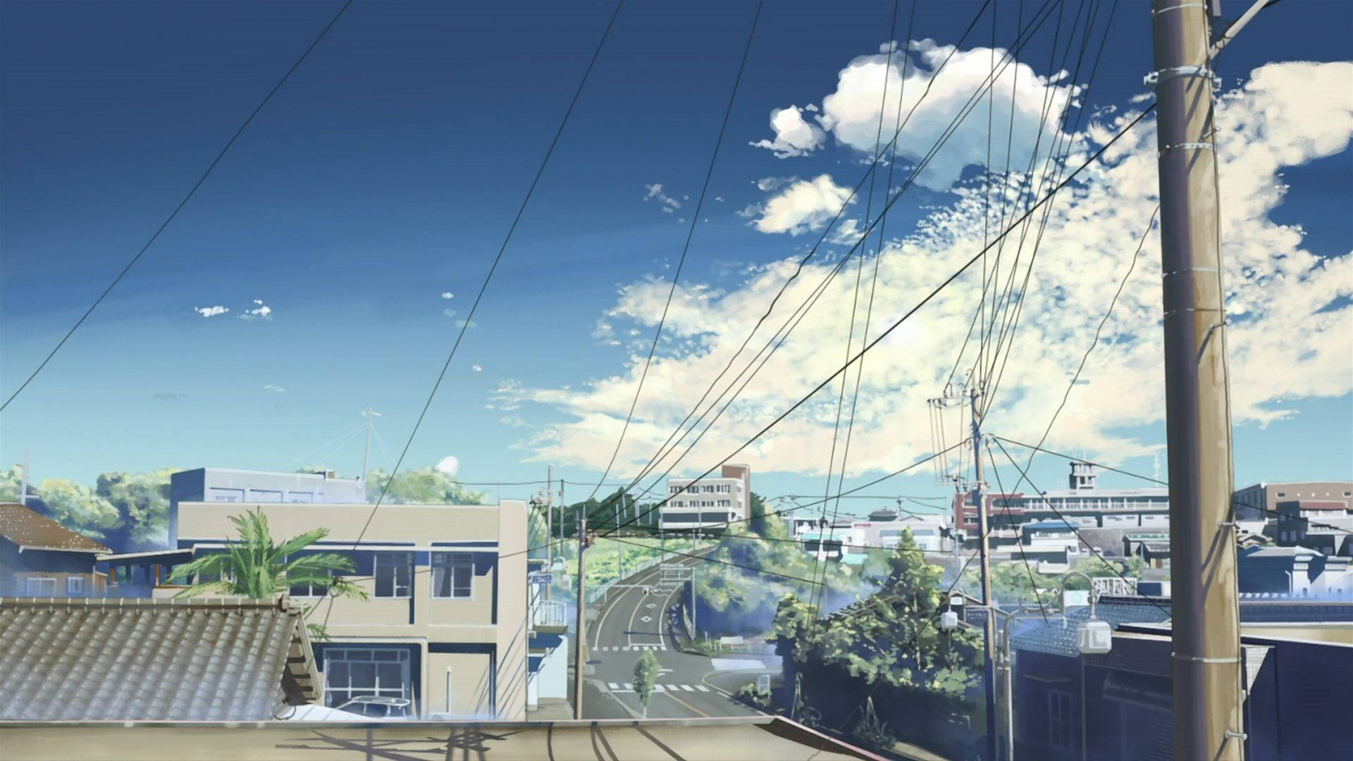 Blue Anime Street Electric Post Aesthetic Background