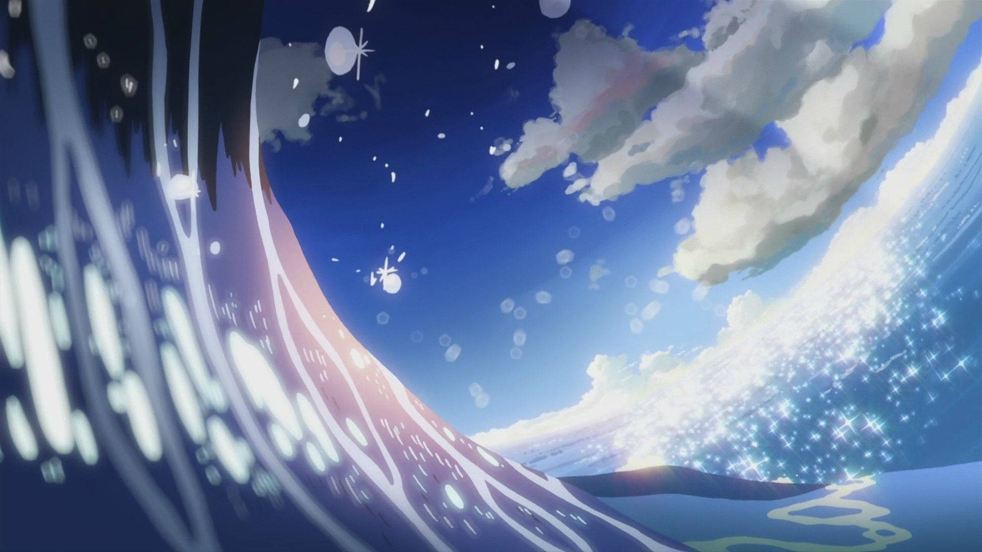 Blue Anime Waves Aesthetic Background