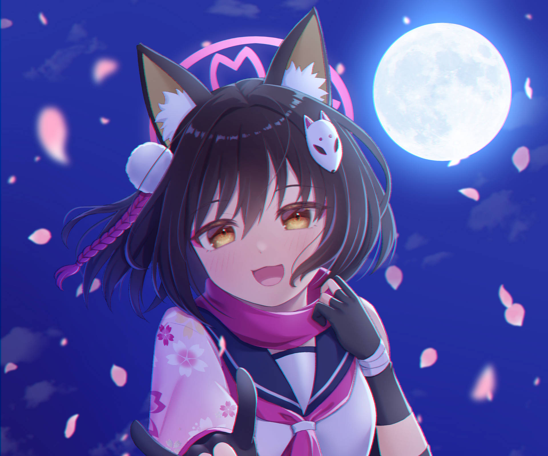 Blue Archive Kuda Izuna Night Sky Background