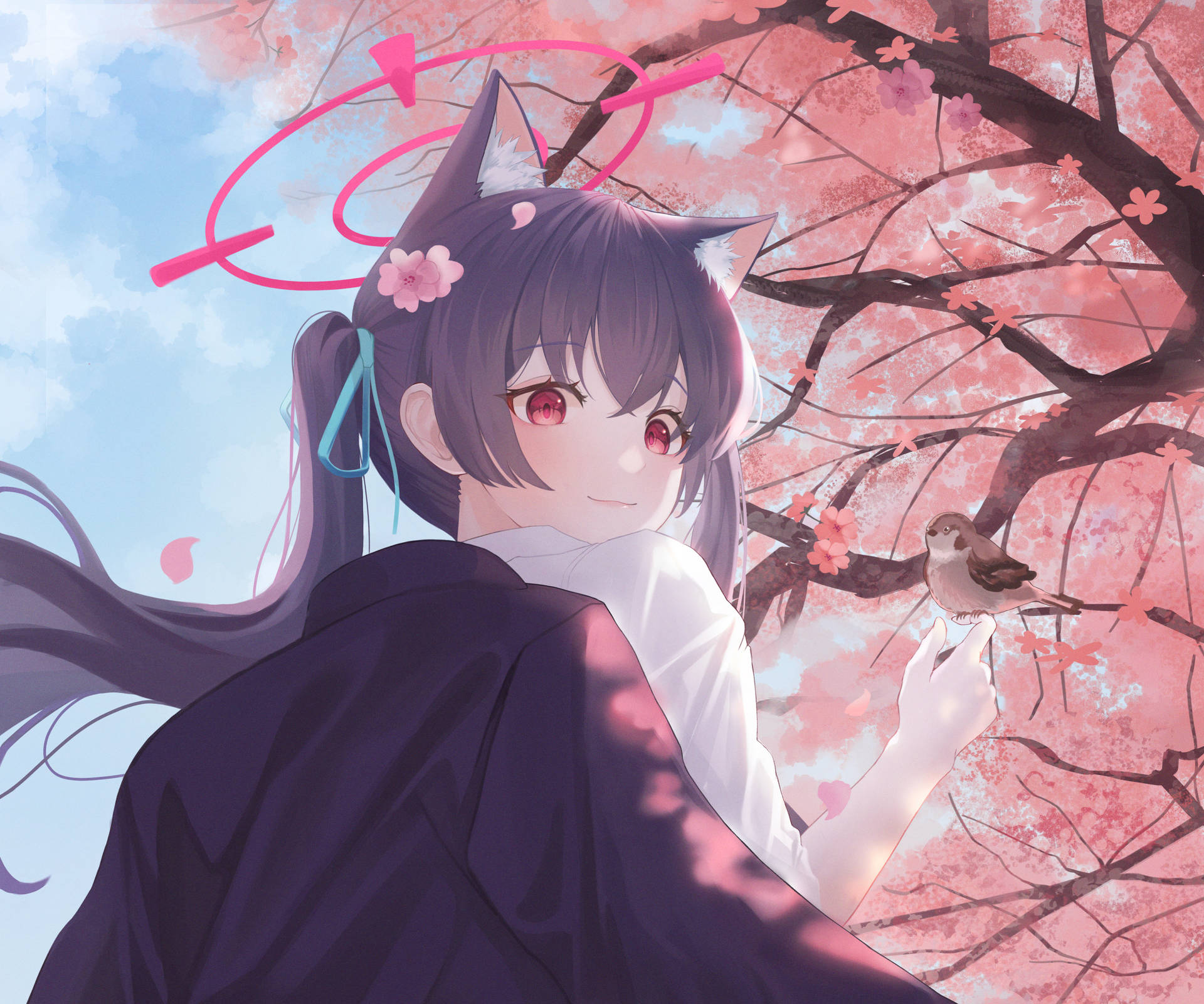 Blue Archive Kuromi Serika Cherry Blossom Background