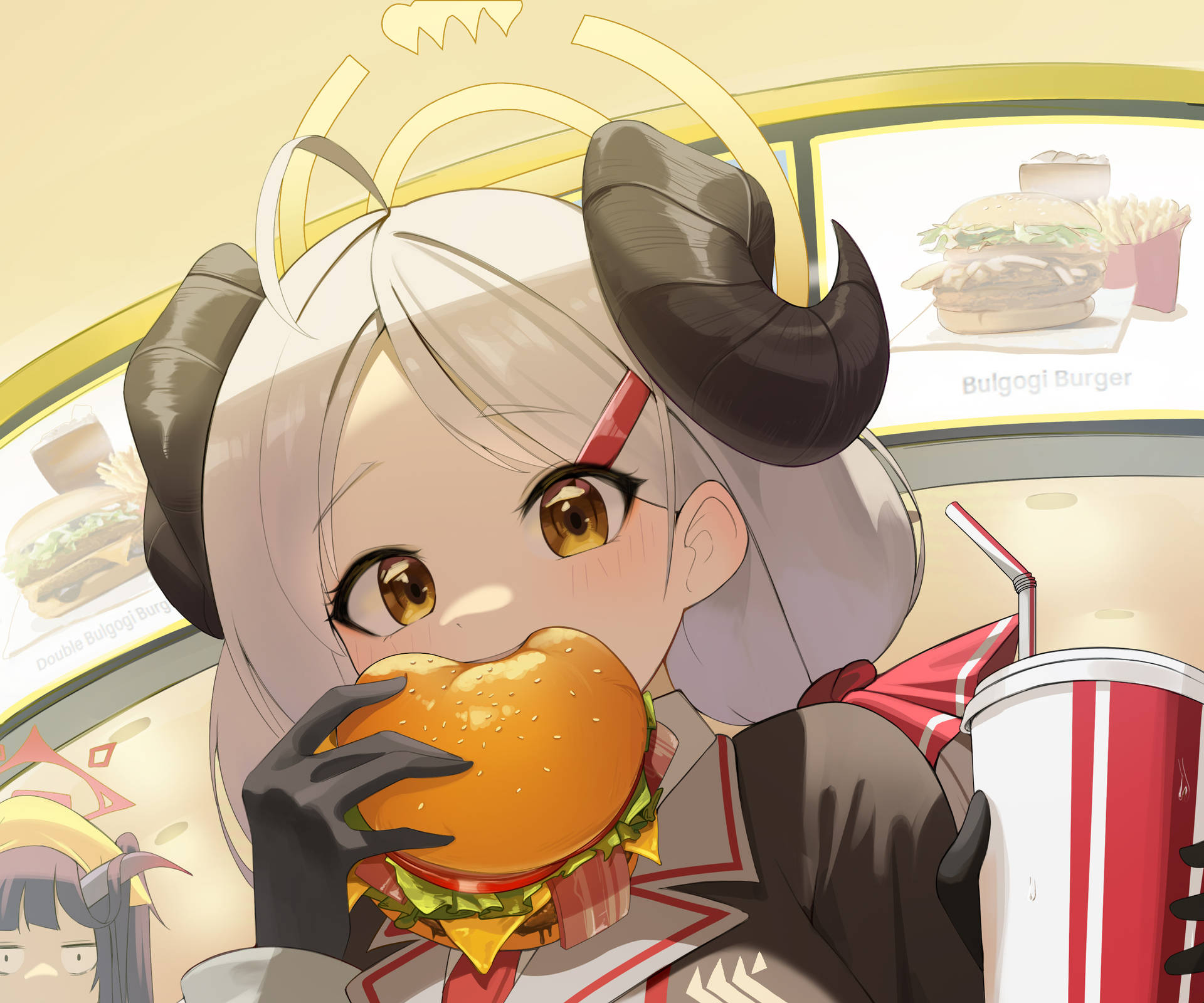 Blue Archive Shishidou Izumi Eating Burger Background