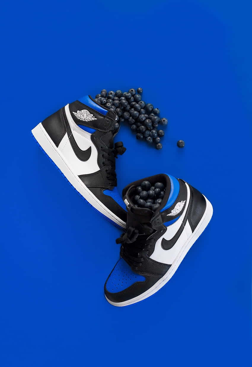 Blue Background Black White Sneakers Background