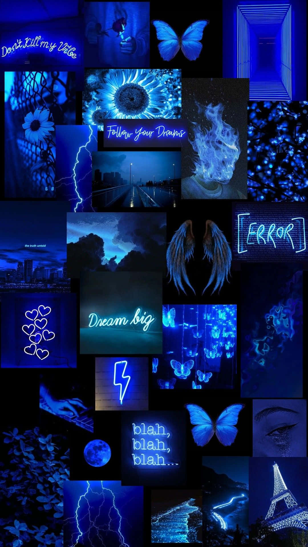 Blue Baddie Butterfly Collage Background