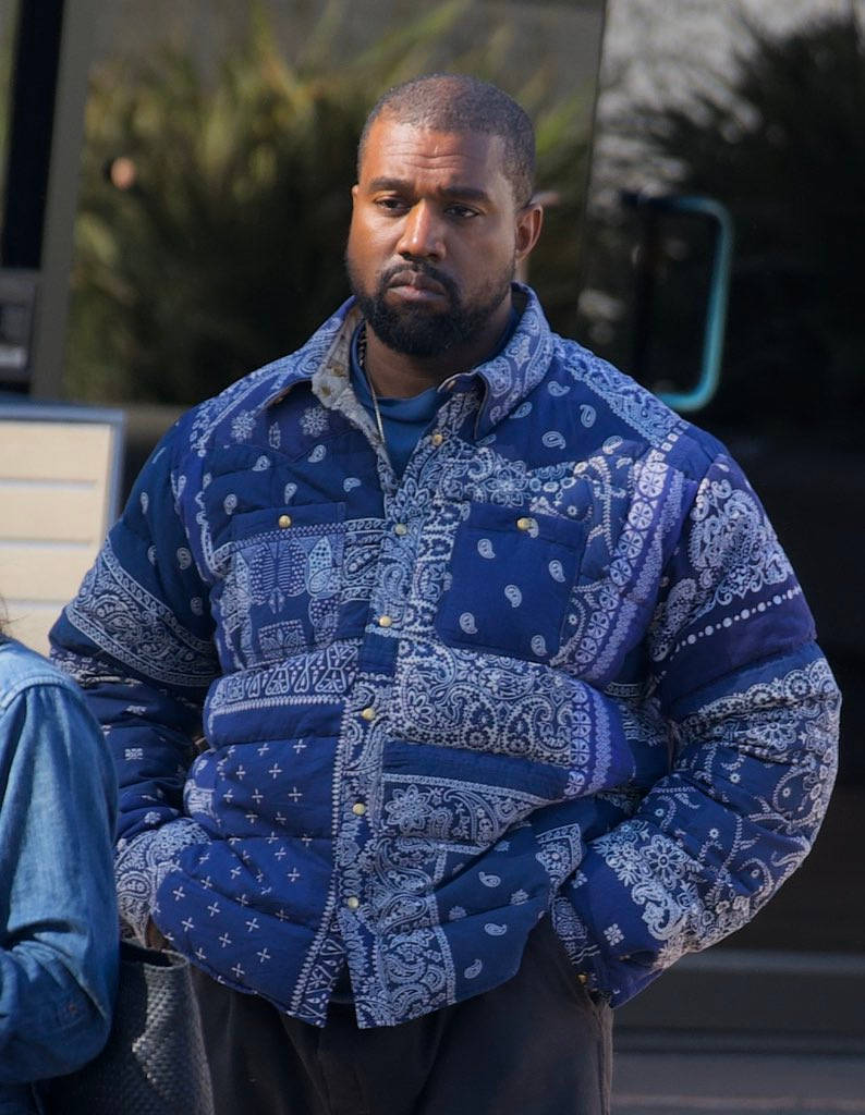 Blue Bandana Jacket Of Kanye West Background