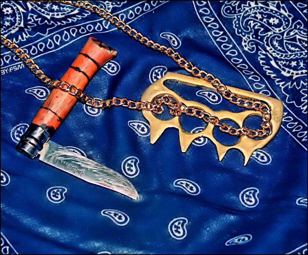 Blue Bandana With Gang Weapons Background