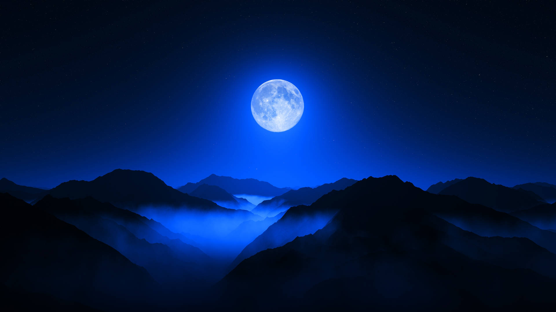 Blue Beautiful Full Moon Mountain Ranges Background