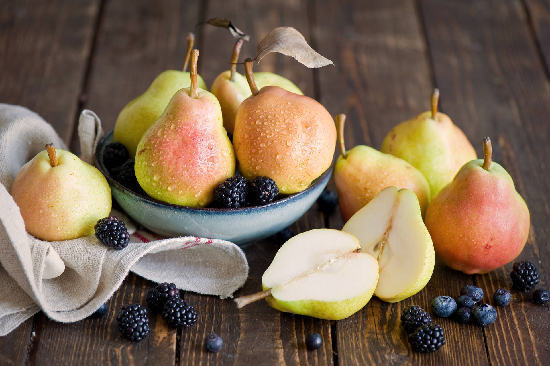 Blue Berries And Slices Of Pears Background