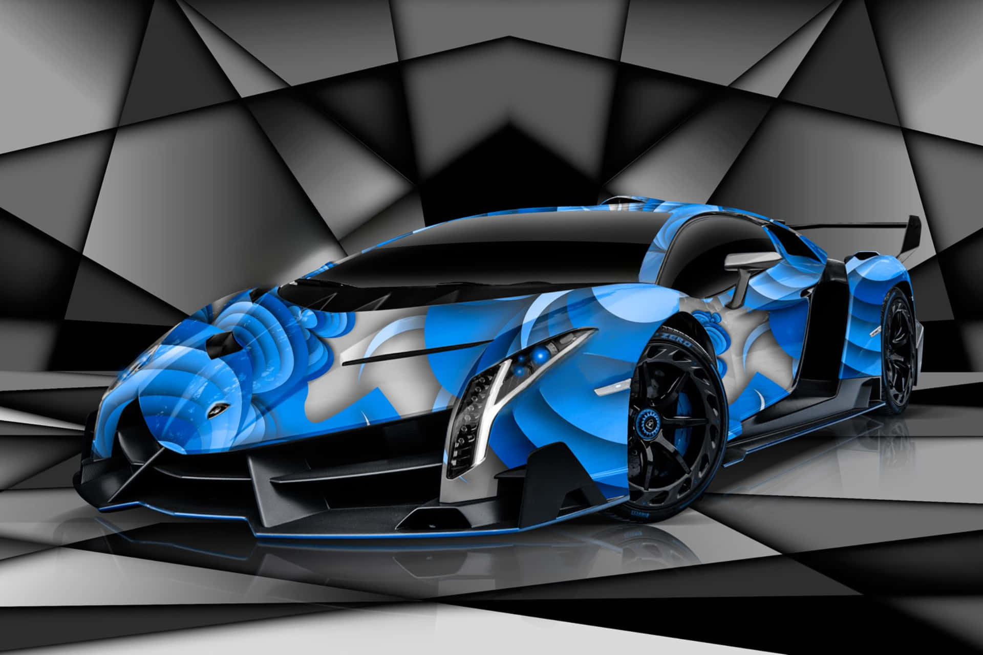 Blue Black Neon Lamborghini Artwork Background