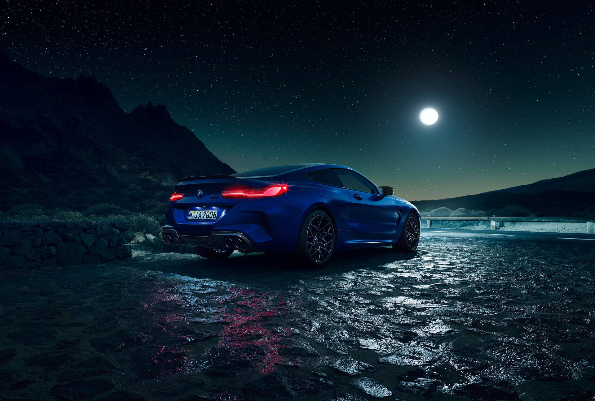 Blue Bmw And A Starry Night Sky