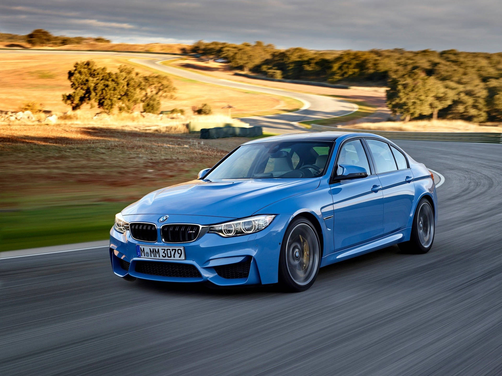 Blue Bmw Driving In A Rural Area