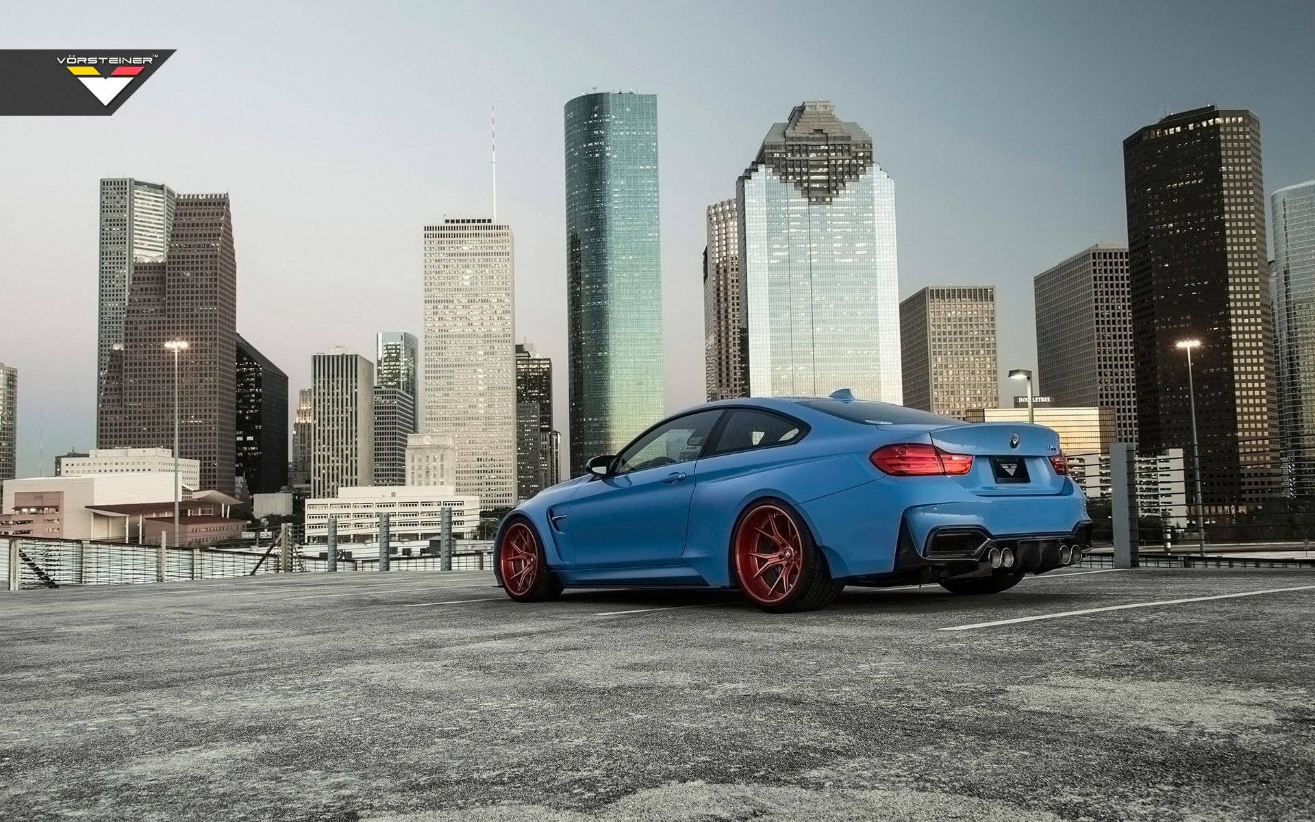Blue Bmw M4 Gtrs4 Skyscrapers Background