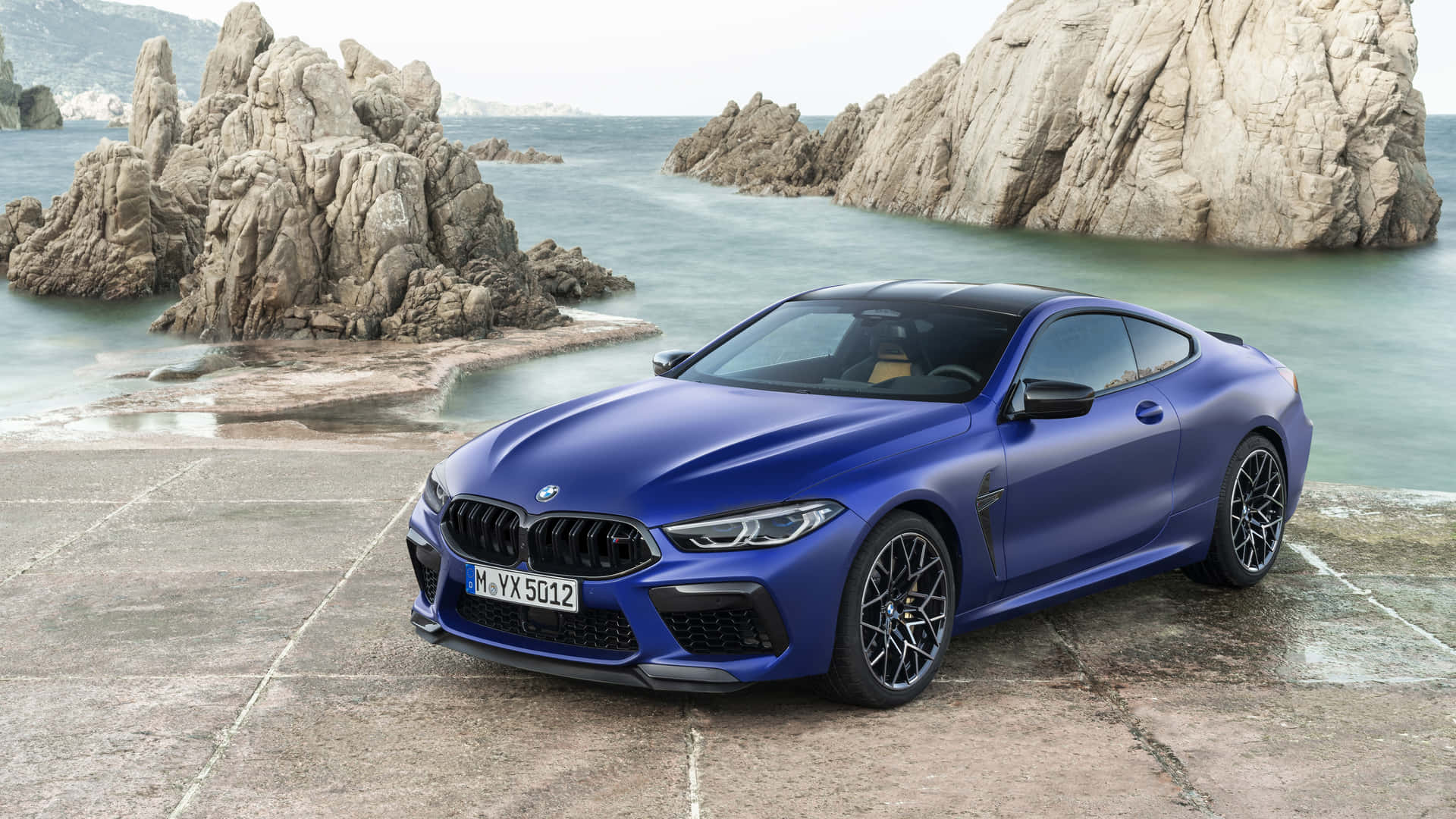 Blue Bmw M8 By The Sea View 4k Background