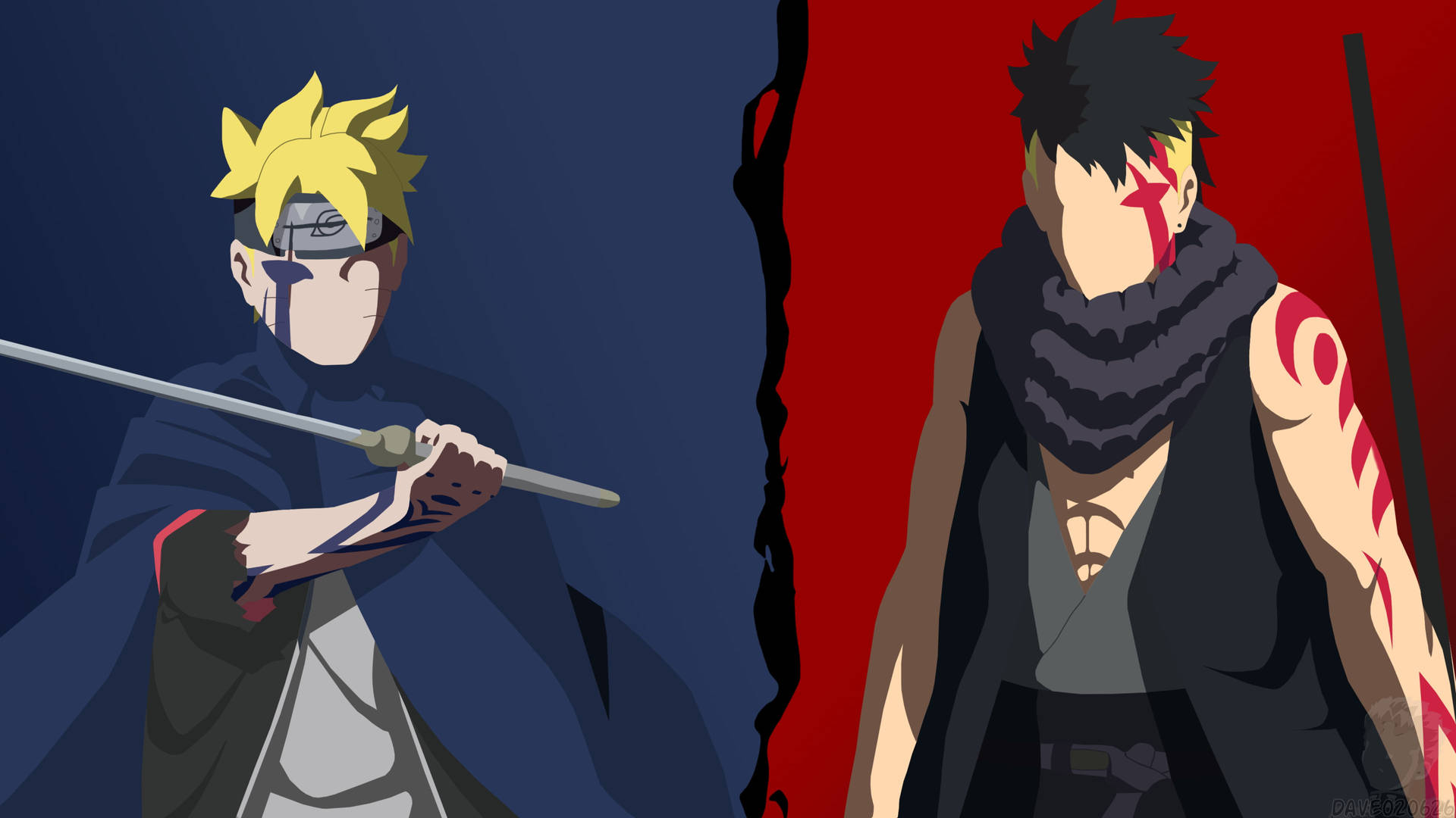 Blue Boruto And Red Kawaki Background