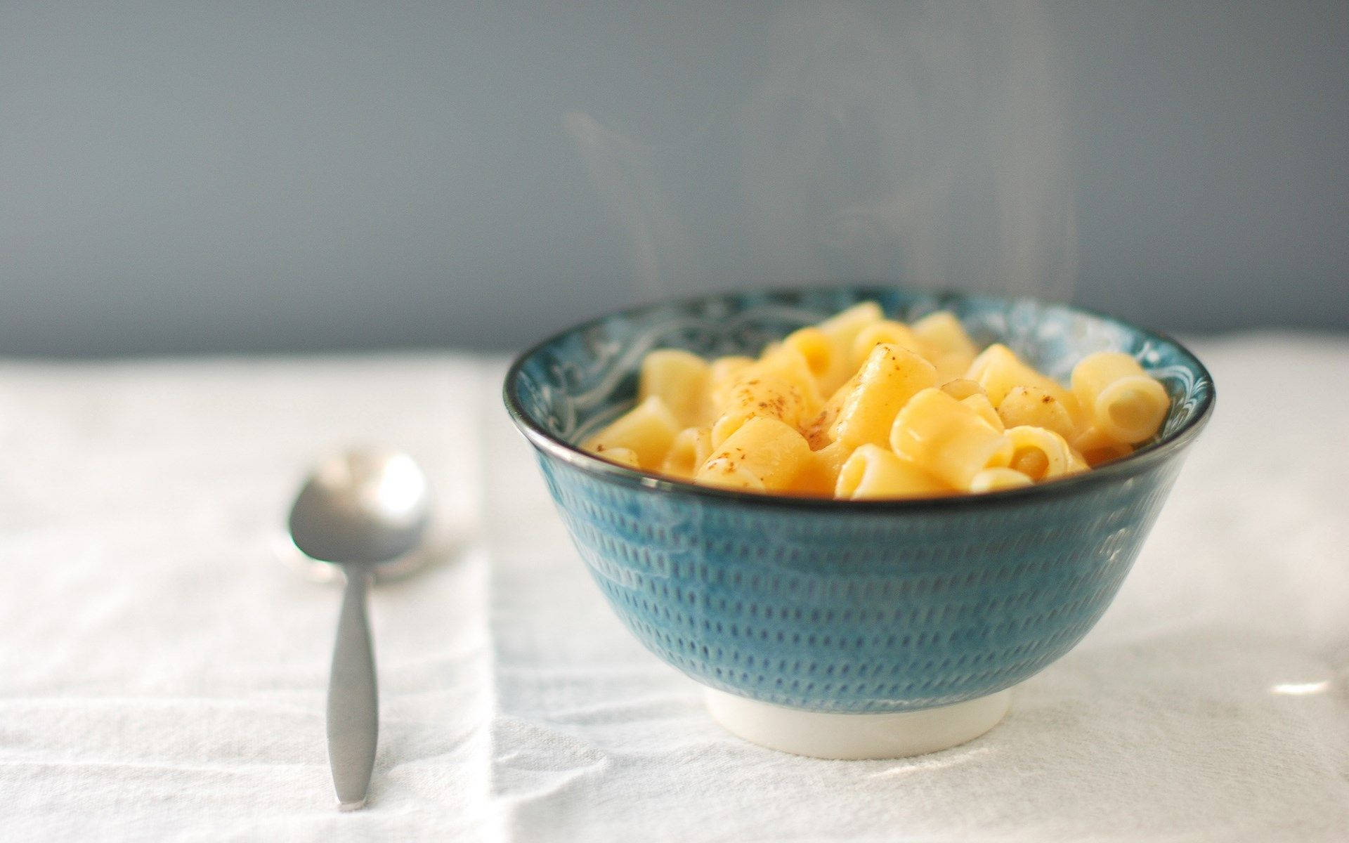 Blue Bowl Of Mac And Cheese Background