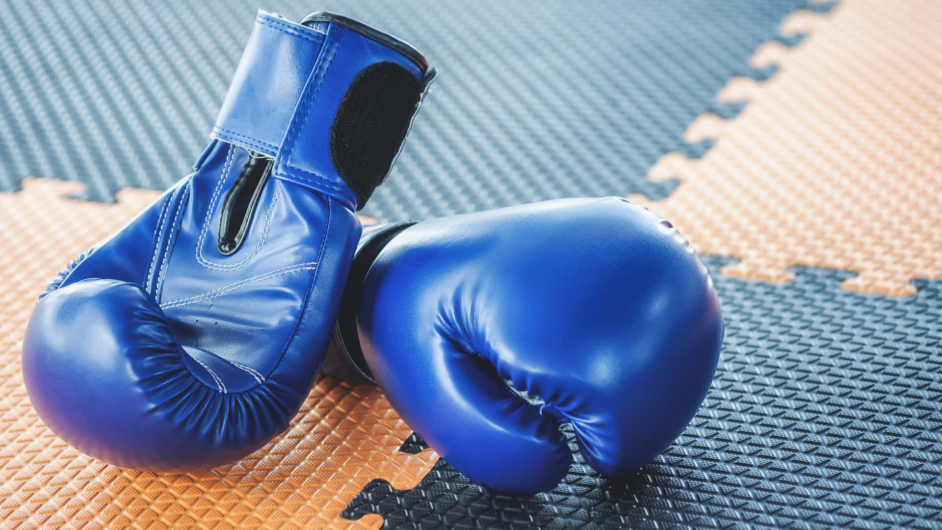 Blue Boxing Gloveson Mat Background