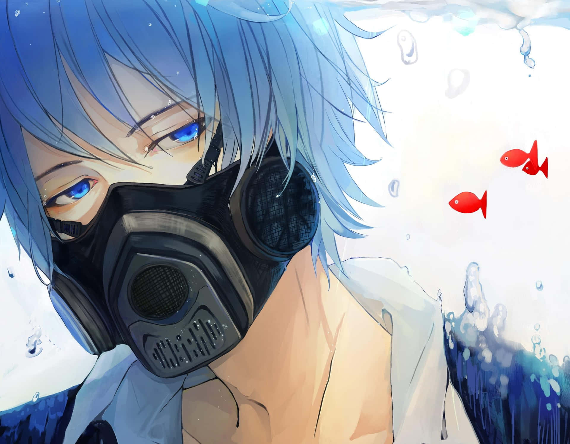 Blue Boy Wearing Gas Mask