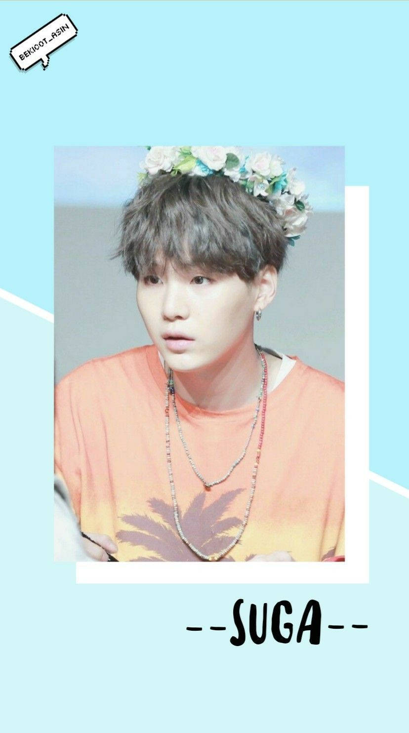 Blue Bts Suga Cute Flower Crown Background