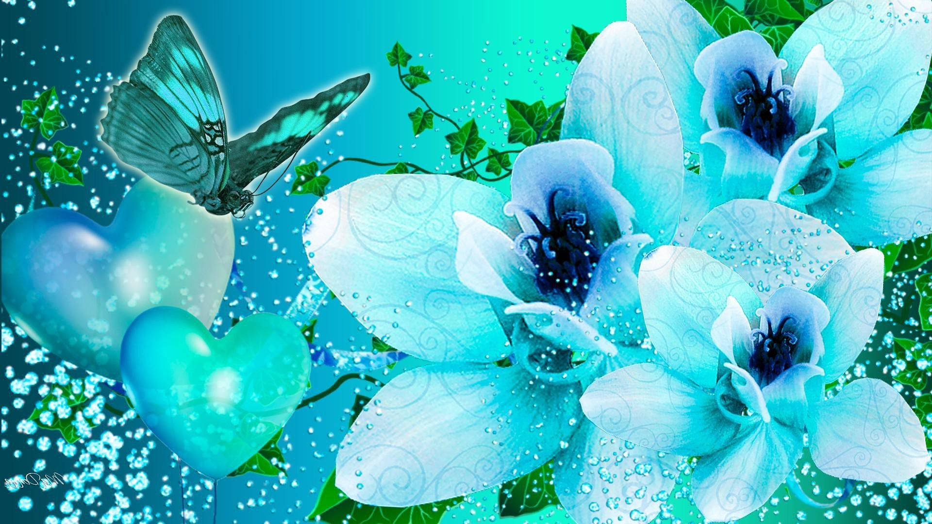 Blue Butterfly Aesthetic On Flower Background