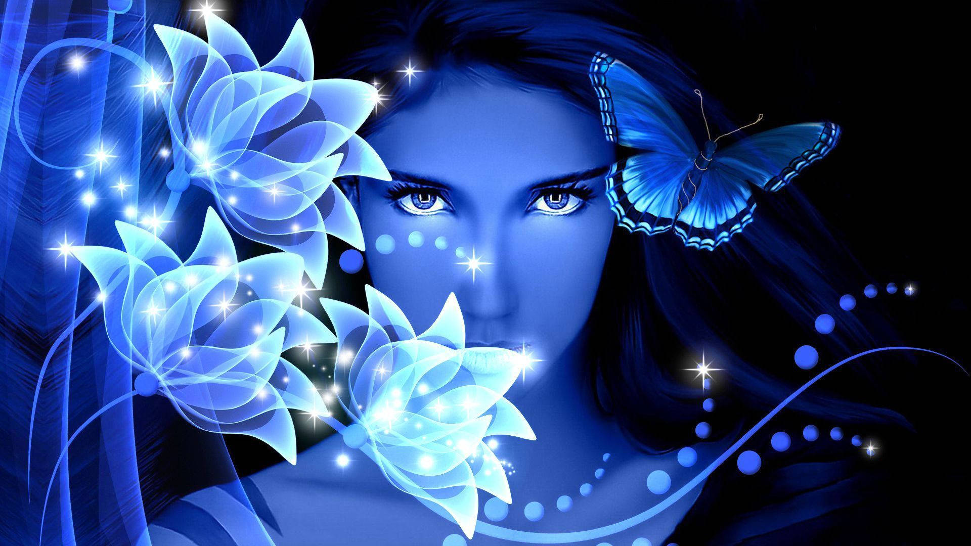 Blue Butterfly Aesthetic With Girl Background